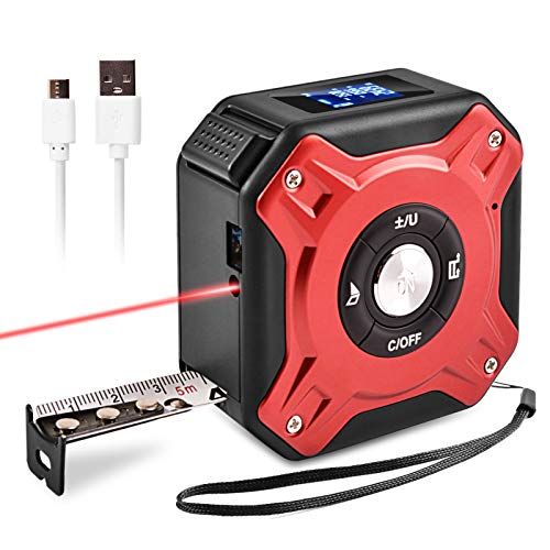 ZJchao Infrarot Elektronisches Band Maßnahme 2in1 Handheld -Entfernungsmesser mit LCD -Display Zum Messen der Entfernung Fläche Volumen Pythagoras Ideal für -Bauhäuser (rot schwarz) von ZJchao