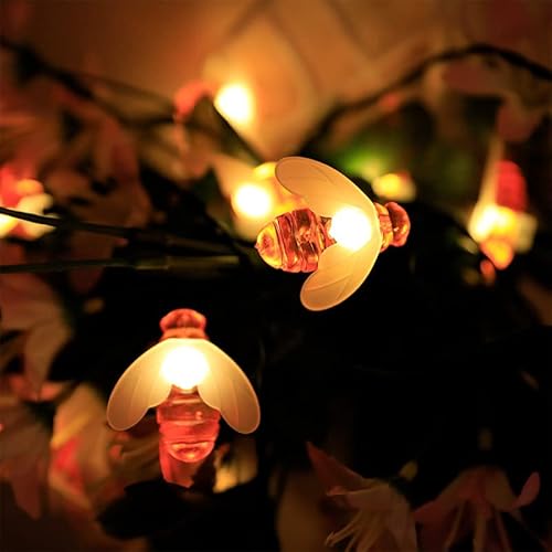 ZJchao LED-Solar-Bienen-Lichterkette für den Außenbereich, Wasserdichte Honigbienen-Lichterkette für Garten-Weihnachtsdekoration (5 Meter 20 Lichter (Doppelfunktion)) von ZJchao