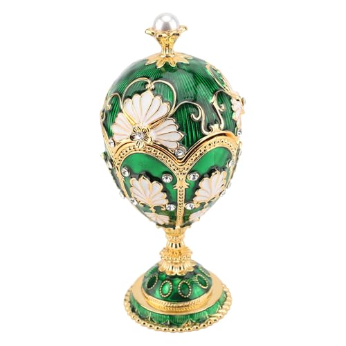 ZJchao Metall-Schmuckkästchen, Emaillierte Vintage-Schmuckschatulle, Dekorativer Schmuck-Organizer in Eiform mit Strasssteinen aus Legierung, Kleine Erinnerungsbox, Ideale (Grün Weiß) von ZJchao