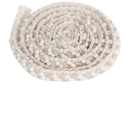 ZJchao Perlenbandband, Nähdekorationszubehör 1 -Yard -Perlenbandklebeband DIY Handgefertigte Kleidung Bestickte Nähdekoration Accessoires (1 cm weiße schräge Perlen) von ZJchao