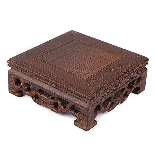 ZJchao Square Basis, Hölzerne Sockel Kleiner Teekannen Ständer Bonsai Display Vintage Home Decor mit Exquisiter Gravur für Vasen Töpfe Tischtischdekoration (Länge 10 Breite 10 Höhe 3.7) von ZJchao