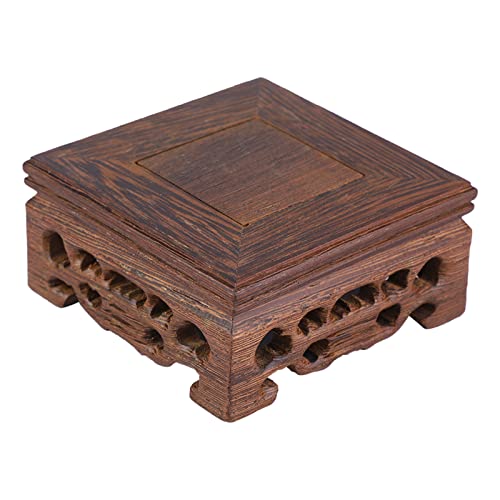 ZJchao Square Basis, Hölzerne Sockel Kleiner Teekannen Ständer Bonsai Display Vintage Home Decor mit Exquisiter Gravur für Vasen Töpfe Tischtischdekoration (Länge 8 Breite 8 Höhe 3.7) von ZJchao