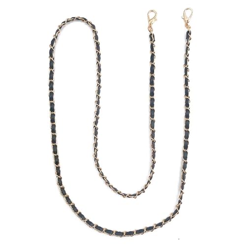 ZKALQECNF Taschengurt 120 cm PU Leder Metall Kette Umhängetasche Gurt for Frauen Mode Tasche Umhängetasche Frau Schwarz Weiß Lederband for Handtasche Schultergurt für Taschen(Schwarz) von ZKALQECNF