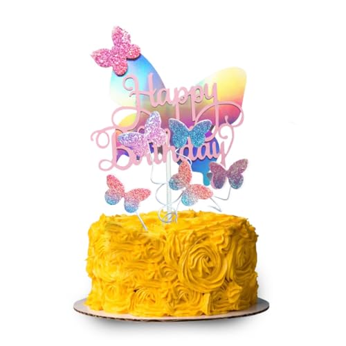 ZKGYUS 6-Teiliges Set Tortendeko Happy Birthday Schmetterling Kuchen 3D Dekorationen Cupcake Topper für Geburtstag Hochzeit Party Essen Geburtstag Dekoration von ZKGYUS