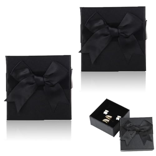 ZKHSEOU 2 Stück Geschenkbox-Schmuckschatulle, schwarze Schmuck-Geschenkbox mit Schleifen-Schmuckschatulle, geeignet für die Präsentation von Ring-Halsketten-Geschenken von ZKHSEOU