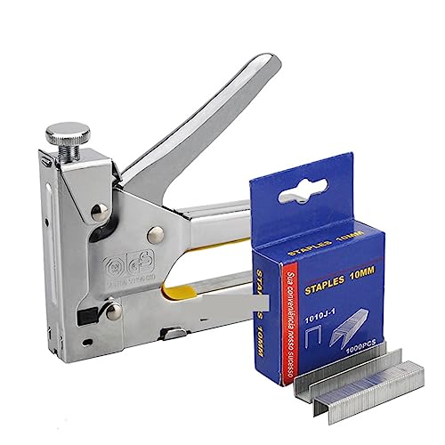 Nagelpistole, 3-Wege-Hochleistungs-Handtacker-Möbelnagelpistolenrahmen mit 600 Heftklammern for Holztürpolsterrahmen Haushaltswerkzeug(With 10mm Staples) von ZKLGS