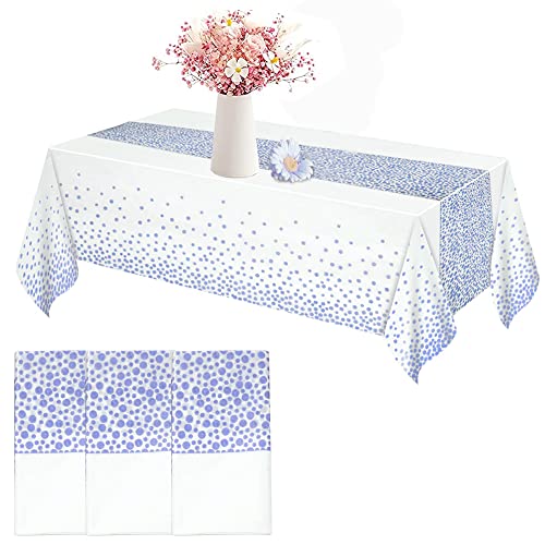 ZKSMNB Einweg Tischdecke, Geburtstag Tischdecke, Biertisch Tischdecke, Outdoor Tischdecke, 3 Stück wasserdichte Rechteckige Tischdecke für Party Hochzeit, 137 x 274 cm (Blauer Punkt auf weiß) von ZKSMNB