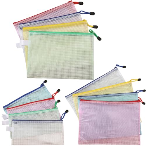 ZKSXOA 12 Stücke Dokumententasche A4+A5+B6, Zip Tasche, Mesh Beutel mit Reißverschluss für Dokumente, Papier, Kosmetika und Farbe Taschen ZKSXOA 12 Stücke Dokumententasche A4+A5+B6, Zip Tasche, Mesh Beutel mit Reißverschluss für Dokumente, Papier, Kosmetika und Farbe Taschen von ZKSXOA