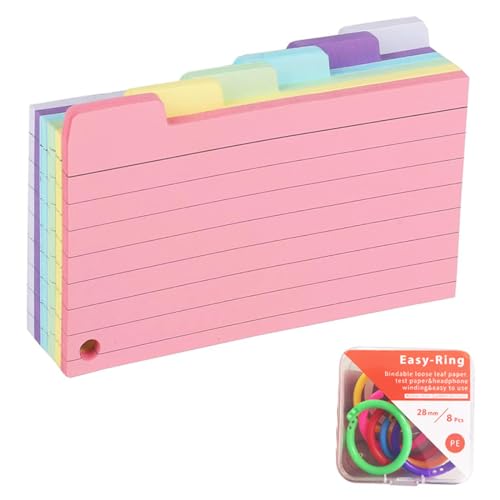 ZKSXOA 150 Stücke Karteikarten,Karteikarten Liniert Flash Cards Vokabelkarten Bunt mit 8 Binderinge für Unterwegs Lernen Notizen Schule Büro Zuhause von ZKSXOA