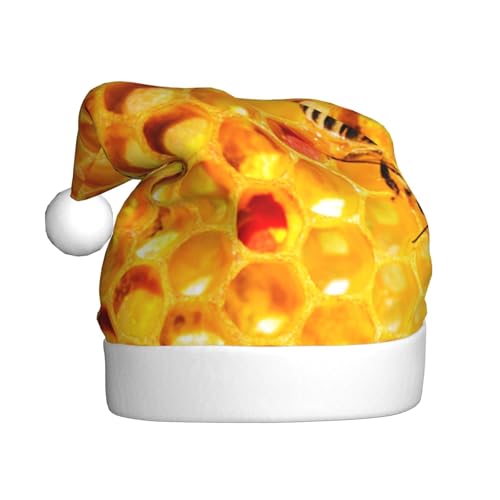 ZKZBDPLK Weihnachtsmütze mit Biene auf Wabenmuster, Unisex, für Erwachsene von ZKZBDPLK