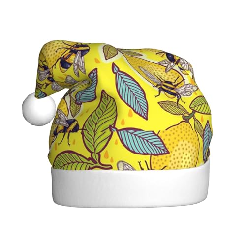 ZKZBDPLK Weihnachtsmütze mit Weihnachtsmann-Motiv, Gelb mit Zitronen- und Bienen-Druck, Unisex, für Erwachsene ZKZBDPLK Weihnachtsmütze mit Weihnachtsmann-Motiv, Gelb mit Zitronen- und Bienen-Druck, Unisex, für Erwachsene von ZKZBDPLK