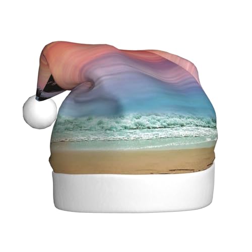 ZKZBDPLK Weihnachtsmütze mit Weihnachtsmann-Motiv, Kokospalme, Sandstrand, Unisex, Erwachsene von ZKZBDPLK