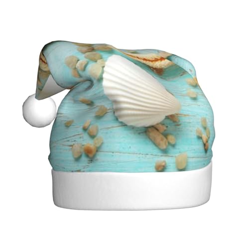 ZKZBDPLK Weihnachtsmütze mit Weihnachtsmann-Motiv, Motiv: Seestern und Muscheln, Unisex, für Erwachsene von ZKZBDPLK