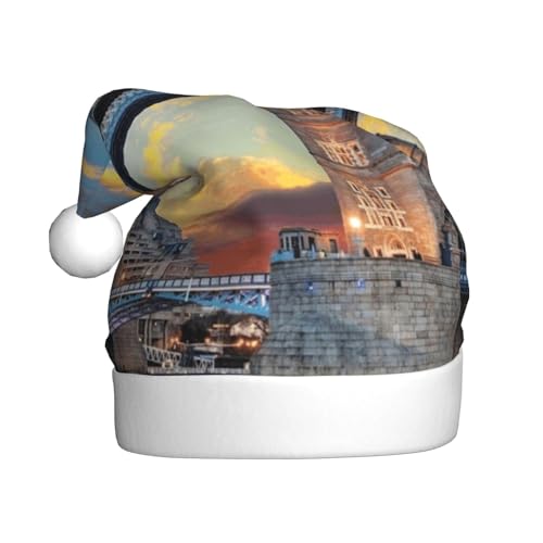 ZKZBDPLK Weihnachtsmütze mit Weihnachtsmann-Motiv, Motiv: Tower Bridge in London, Unisex, für Erwachsene von ZKZBDPLK