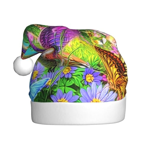 ZKZBDPLK Weihnachtsmütze mit Weihnachtsmann-Motiv, Motiv: Vögel, Blumen, Schmetterling, Unisex, Erwachsene von ZKZBDPLK