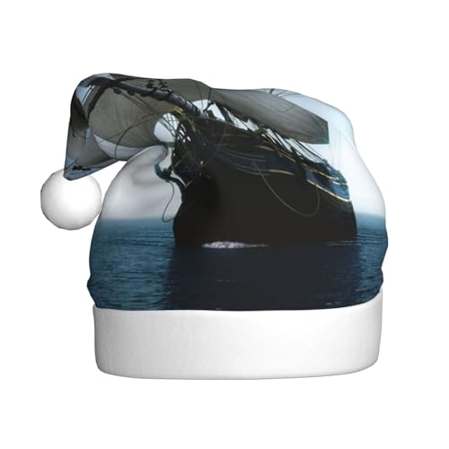 ZKZBDPLK Weihnachtsmütze mit Weihnachtsmann-Motiv, Motiv: altes Segelschiff, Unisex, Erwachsene von ZKZBDPLK