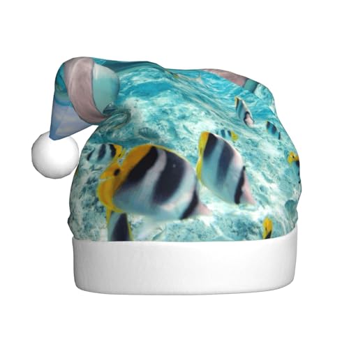 ZKZBDPLK Weihnachtsmütze mit Weihnachtsmann-Motiv, bunte Fische, Unisex, für Erwachsene von ZKZBDPLK