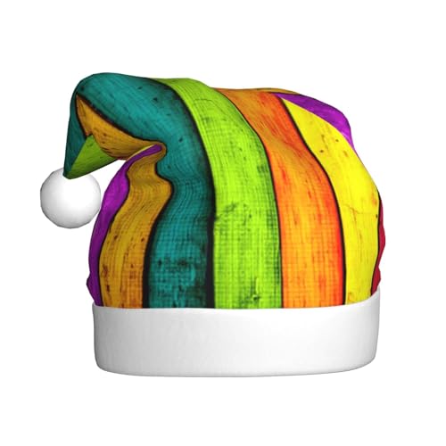 ZKZBDPLK Weihnachtsmütze mit Weihnachtsmann-Motiv, farbiger Holzbrettdruck, Unisex, für Erwachsene von ZKZBDPLK