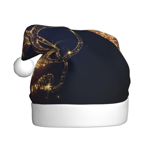 ZKZBDPLK Weihnachtsmütze mit Weihnachtsmann-Motiv, goldfarben, Musiknote mit glänzendem Sternendruck, Unisex, für Erwachsene von ZKZBDPLK
