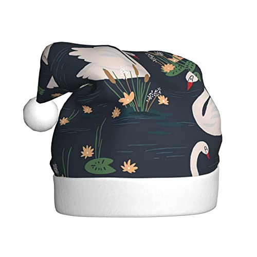 ZKZBDPLK Weihnachtsmütze mit Weihnachtsmann-Motiv, schöne weiße Schwäne auf dem See, Unisex, für Erwachsene von ZKZBDPLK