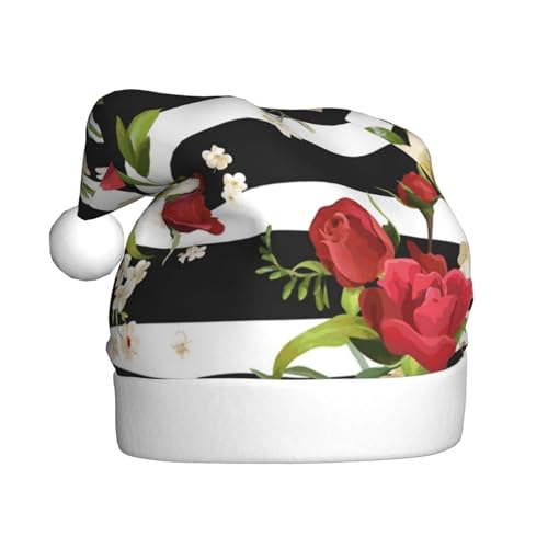 ZKZBDPLK Weihnachtsmütze mit Weihnachtsmann-Motiv, schwarz-weiß gestreift, rote Rose, Blumendruck, Weihnachtsmütze, Unisex, Erwachsene ZKZBDPLK Weihnachtsmütze mit Weihnachtsmann-Motiv, schwarz-weiß gestreift, rote Rose, Blumendruck, Weihnachtsmütze, Unisex, Erwachsene von ZKZBDPLK