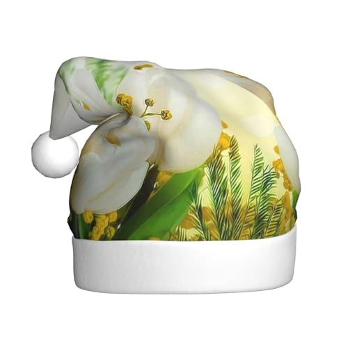 ZKZBDPLK Weihnachtsmütze mit Weihnachtsmann-Motiv, weiße Tulpen und Blumen, Unisex, für Erwachsene ZKZBDPLK Weihnachtsmütze mit Weihnachtsmann-Motiv, weiße Tulpen und Blumen, Unisex, für Erwachsene von ZKZBDPLK