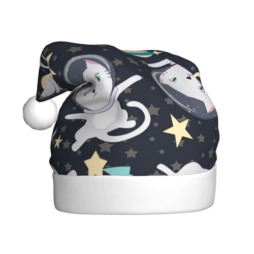 ZKZBDPLK Weihnachtsmütze mit lustiger Katze, Astronauten-Druck, Weihnachtsmütze, Unisex, Erwachsene von ZKZBDPLK