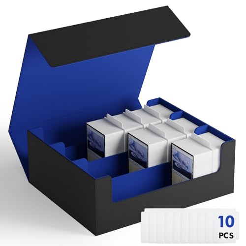 ZLCA Trading karten aufbewahrungsbox für TCG Karten, Triple MTG Card Deck Box hält 1800+ Karten, PU Leder Magnetverschluss Card Deckbox für Magic Commander Yugioh Sports Cards(Black&Blue) von ZLCA