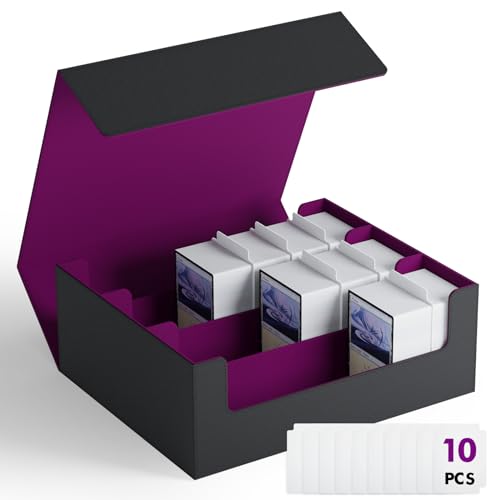 ZLCA Trading karten aufbewahrungsbox für TCG Karten, Triple MTG Card Deck Box hält 1800+ Karten, PU Leder Magnetverschluss Card Deckbox für Magic Commander Yugioh Sports Cards(Black&Purple) von ZLCA