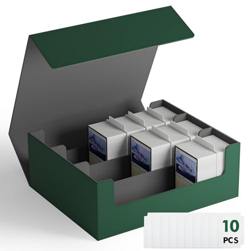 ZLCA Trading karten aufbewahrungsbox für TCG Karten, Triple MTG Card Deck Box hält 1800+ Karten, PU Leder Magnetverschluss Card Deckbox für Magic Commander Yugioh Sports Cards (Green) von ZLCA