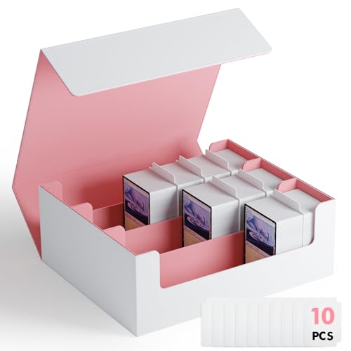 ZLCA Trading karten aufbewahrungsbox für TCG Karten, Triple MTG Card Deck Box hält 1800+ Karten, PU Leder Magnetverschluss Card Deckbox für Magic Commander Yugioh Sports Cards (White&Pink) von ZLCA