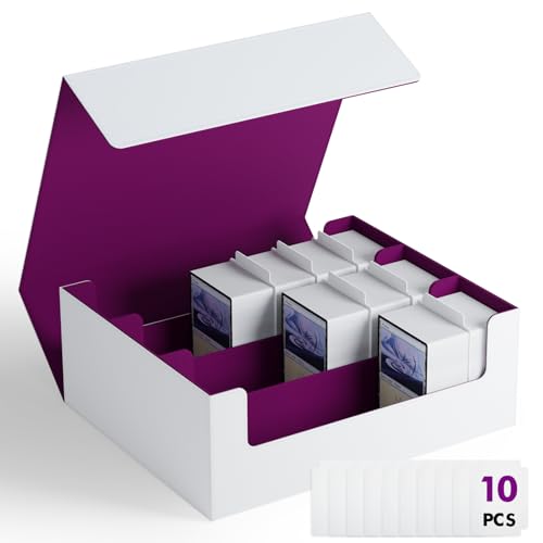 ZLCA Trading karten aufbewahrungsbox für TCG Karten, Triple MTG Card Deck Box hält 1800+ Karten, PU Leder Magnetverschluss Card Deckbox für Magic Commander Yugioh Sports Cards(White&Purple) von ZLCA