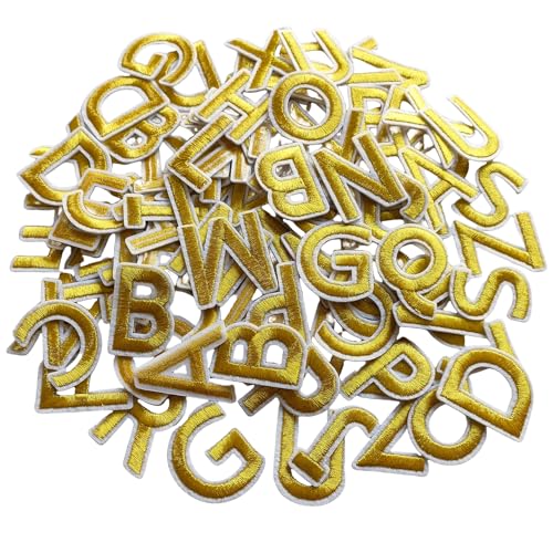 Zlettery 104 Stück Aufbügler Buchstaben Patches 3,8 cm, 4 Sets von 26 bestickten Alphabet A-Z Patches für Kleidung, Jacken, Hüte, Rucksäcke, Jeans, Gold von ZLETTERY