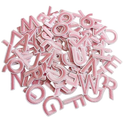 Zlettery 104 Stück Aufnäher zum Aufbügeln, 3,8 cm, 4 Sets mit 26 bestickten Alphabet-Aufnähern für Kleidung, Jacken, Hüte, Rucksäcke, Jeans, Rosa von ZLETTERY