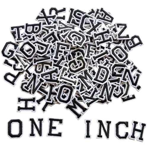 Zlettery 130 Stück Aufbügler Buchstaben Patches 2,5 cm, 5 Sets mit 26 bestickten Alphabet A-Z Patches für Kleidung, Jacken, Hüte, Rucksäcke, Jeans, Schwarz von ZLETTERY