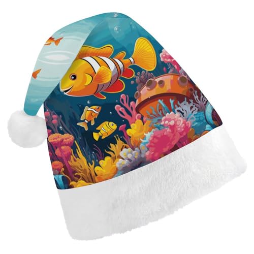 ZLFDSKGY Weihnachtsmütze, Korallenriff mit buntem Fisch, bedruckt, Weihnachtsmannmütze, Erwachsene, Weihnachtsmütze, Neujahrsparty, festliches Zubehör für Uni-Geschenk ZLFDSKGY Weihnachtsmütze, Korallenriff mit buntem Fisch, bedruckt, Weihnachtsmannmütze, Erwachsene, Weihnachtsmütze, Neujahrsparty, festliches Zubehör für Uni-Geschenk von ZLFDSKGY