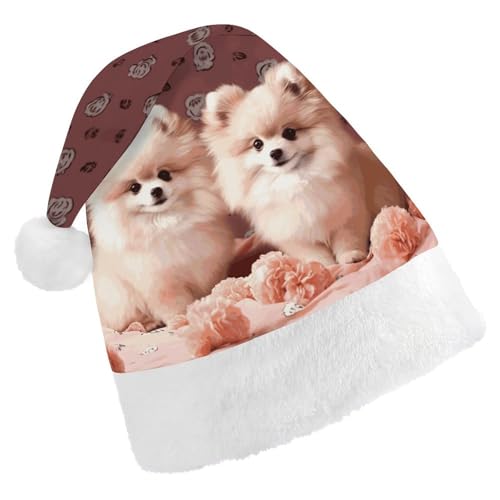 ZLFDSKGY Weihnachtsmütze, Zwergspitz, Welpen und Punkt, bedruckt, Weihnachtsmannmütze, Erwachsene, Weihnachtsmütze, Neujahrsparty, festliches Zubehör für Uni-Geschenk ZLFDSKGY Weihnachtsmütze, Zwergspitz, Welpen und Punkt, bedruckt, Weihnachtsmannmütze, Erwachsene, Weihnachtsmütze, Neujahrsparty, festliches Zubehör für Uni-Geschenk von ZLFDSKGY