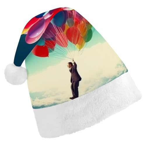 ZLFDSKGY Weihnachtsmütze Mann fliegt mit bunten Luftballons, bedruckte Weihnachtsmütze für Erwachsene, Weihnachtsmütze, Neujahrsparty, festliches Zubehör für Uni-Geschenk ZLFDSKGY Weihnachtsmütze Mann fliegt mit bunten Luftballons, bedruckte Weihnachtsmütze für Erwachsene, Weihnachtsmütze, Neujahrsparty, festliches Zubehör für Uni-Geschenk von ZLFDSKGY