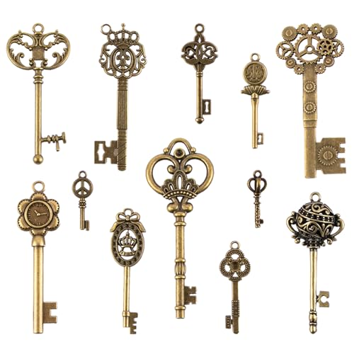 ZLKSKER 12pcs Vintage Skeleton Keys Set, verschiedene Stil filigrane Steampunk Schlüssel, antike Bronze Schlüssel Charms Anhänger ZLKSKER 12pcs Vintage Skeleton Keys Set, verschiedene Stil filigrane Steampunk Schlüssel, antike Bronze Schlüssel Charms Anhänger von ZLKSKER