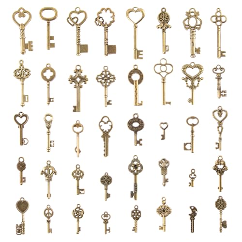 ZLKSKER 40-teiliges antikes Bronze-Vintage-Skelettschlüssel-Charm-Set, Steampunk-Schlüssel, DIY-Zubehör, Schmuckherstellung, Hochzeitsgeschenke von ZLKSKER