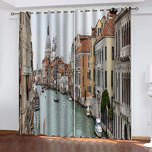 Gardinen Blickdicht Vorhang Venedig, Italien Vorhänge Verdunkelung Schlafzimmer Ösen Vorhänge Blickdicht,2Er Set 110X215Cm von ZLLHAPPY