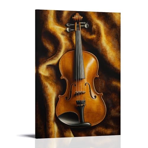 Ölgemälde mit Musikinstrumenten - Eine Vintage-Violine ruht auf einem Samtstoff, getaucht in warmem, goldenem Licht mit satten Texturen und tiefen Schatten, Wandkunst, Wandbild, moderne Dekoration Ölgemälde mit Musikinstrumenten - Eine Vintage-Violine ruht auf einem Samtstoff, getaucht in warmem, goldenem Licht mit satten Texturen und tiefen Schatten, Wandkunst, Wandbild, moderne Dekoration von ZLLJXFZZ