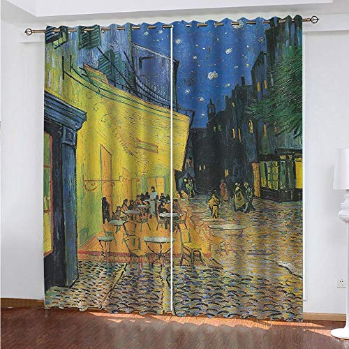 ZLLPRETTY Gardinen Vorhang Vorhänge Wohnzimmer 2Er Set,Vorhang Blickdicht Ösen Schallschutz Schlafzimmer Kinderzimmer Modern Fenster Dekoration Van Gogh Sommernacht Im Freien Café,H160XB140cm von ZLLPRETTY