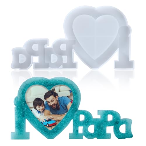 Harz Gießen Formen Set,Epoxidharz Herzform Formen Silikon Fotorahmen Form Foto Ständer Kit Ich liebe Papa für Handwerk DIY Home Tisch Dekoration Schmuckherstellung Vatertag Harz Gießen Formen Set,Epoxidharz Herzform Formen Silikon Fotorahmen Form Foto Ständer Kit Ich liebe Papa für Handwerk DIY Home Tisch Dekoration Schmuckherstellung Vatertag von ZLLkeji