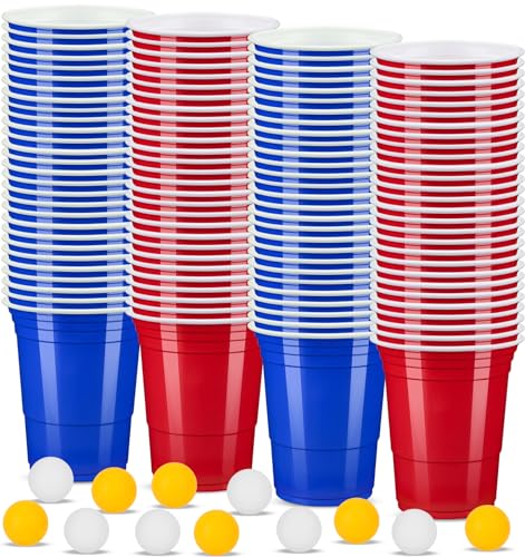 ZLPBAO 100 Partybecher Plastikbecher cups Set Mehrweg Becher mit 12 pcs pong Partybecher 500 ml Partybecher Kunststoff Red Blue Cups Wiederverwendbar Plastikbecher Getränkebecher von ZLPBAO