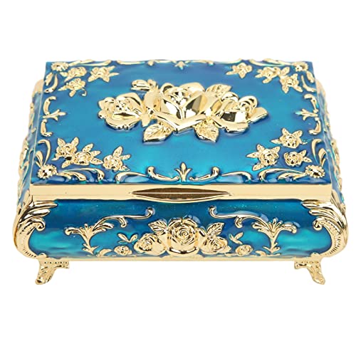ZLXCAOB Vintage Jewelry Box Glossy Exquisite Zink Legierung Rose Relief Design Schmuck Aufbewahrungsbox Dekoration (Gold blau) von ZLXCAOB