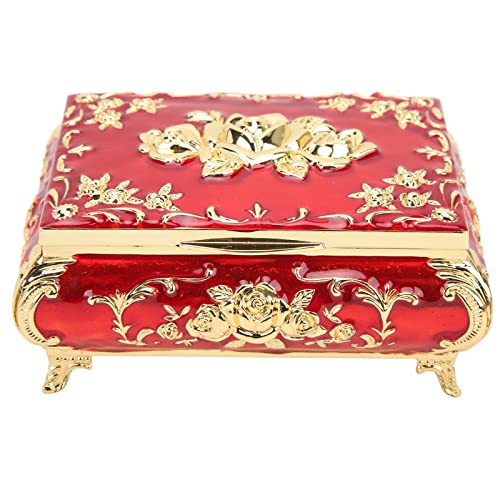 ZLXCAOB Vintage Jewelry Box Glossy Exquisite Zink Legierung Rose Relief Design Schmuck Aufbewahrungsbox Dekoration (Golden Rot) von ZLXCAOB