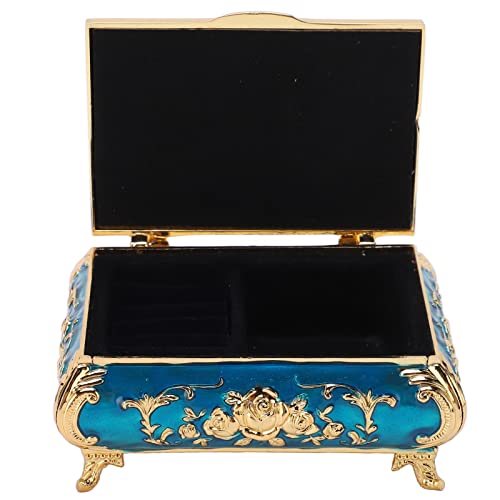 ZLXCAOB Vintage Jewelry Box Zink Legierung Exquisites europäischer Stil hell lebendiger Farben Weicher Samt kleiner Schmuckschatulle (Gold blau) von ZLXCAOB