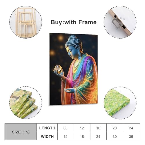 ZLXZPL Büro-Wandgemälde, Kunst-Leinwandposter, feierliches Poster, Buddha mit Glasperle, Heiliges und verträumtes dekoratives Gemälde, 50 x 75 cm, Rahmenstil von ZLXZPL