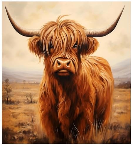 Ölgemälde Malen Nach Zahlen Kits Auf Leinwand,Nutztier-Hochlandrinder Acryl Malerei Kit Für Erwachsene Anfänger Geschenk Dekoration Gift,40x50cm von ZLYHAL